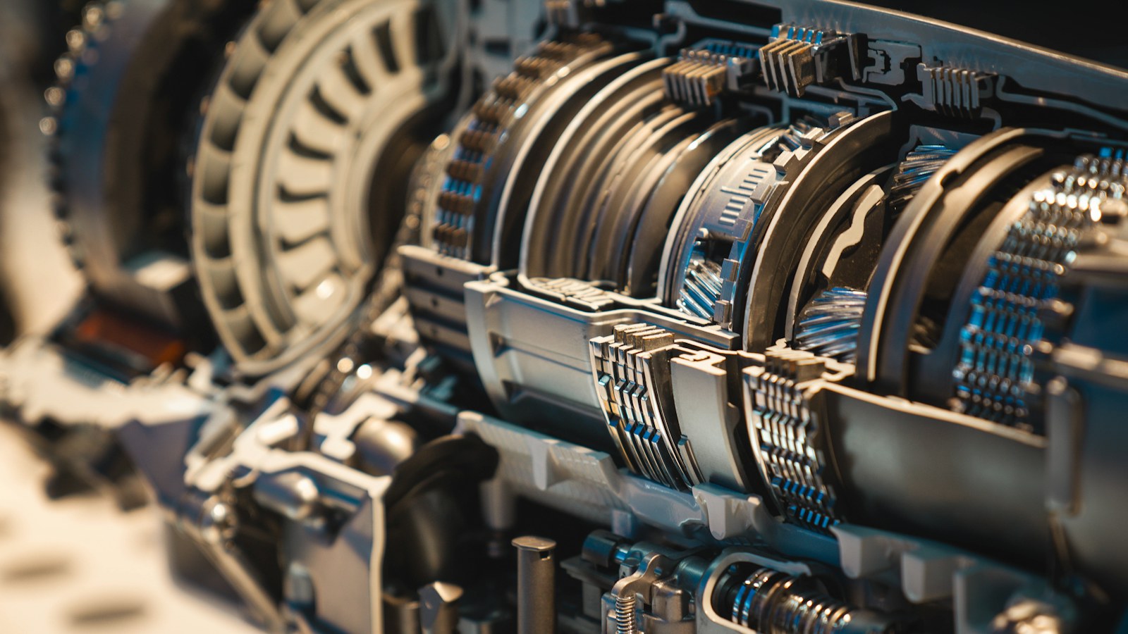 Precision transmission and gear assembly in cross-section.