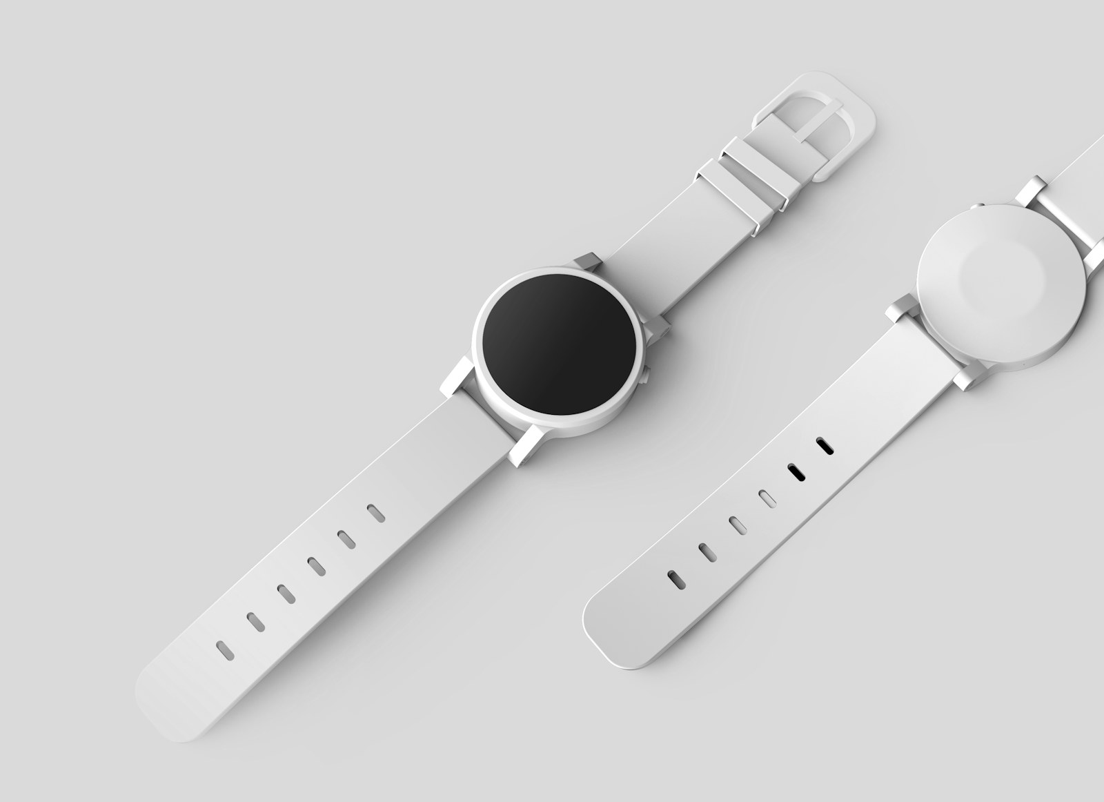 Minimal smartwatch and wearable accessory on a light surface.